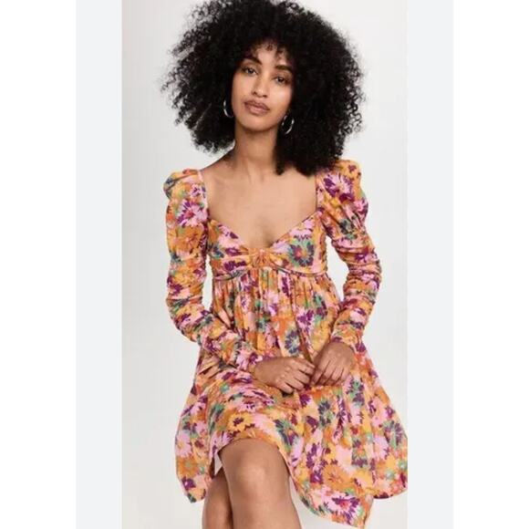 Zimmermann Violet Twist Front Mini Dress Mustard Multi Floral Orange Sz 4 - Picture 9 of 16